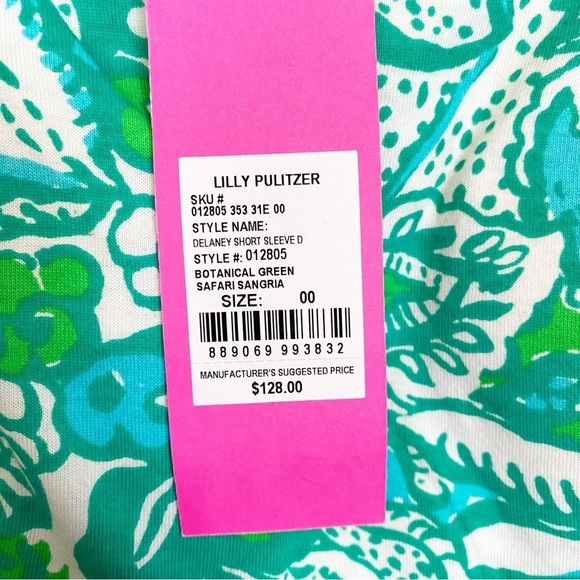 Lilly Pulitzer Delaney Dress Botanical Green Safari Sangria - Picture 9 of 9